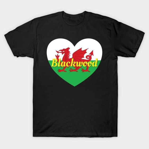 Blackwood Wales UK Wales Flag Heart T-Shirt by DPattonPD